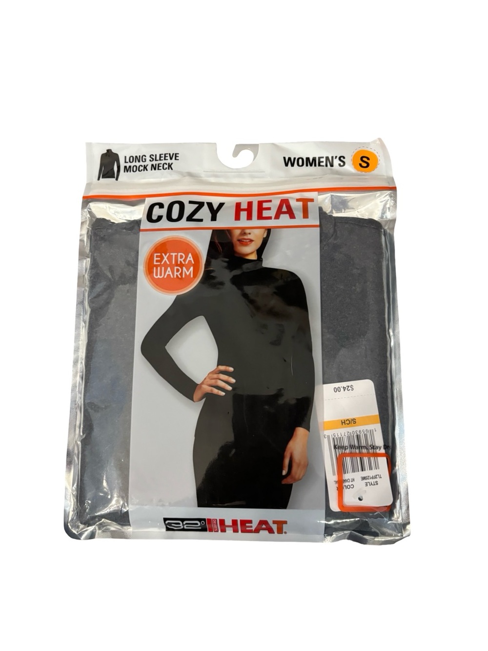 COZY HEAT 32 Degrees Charcoal Extra Warm Long Sleeve Mock Neck Top Black Small